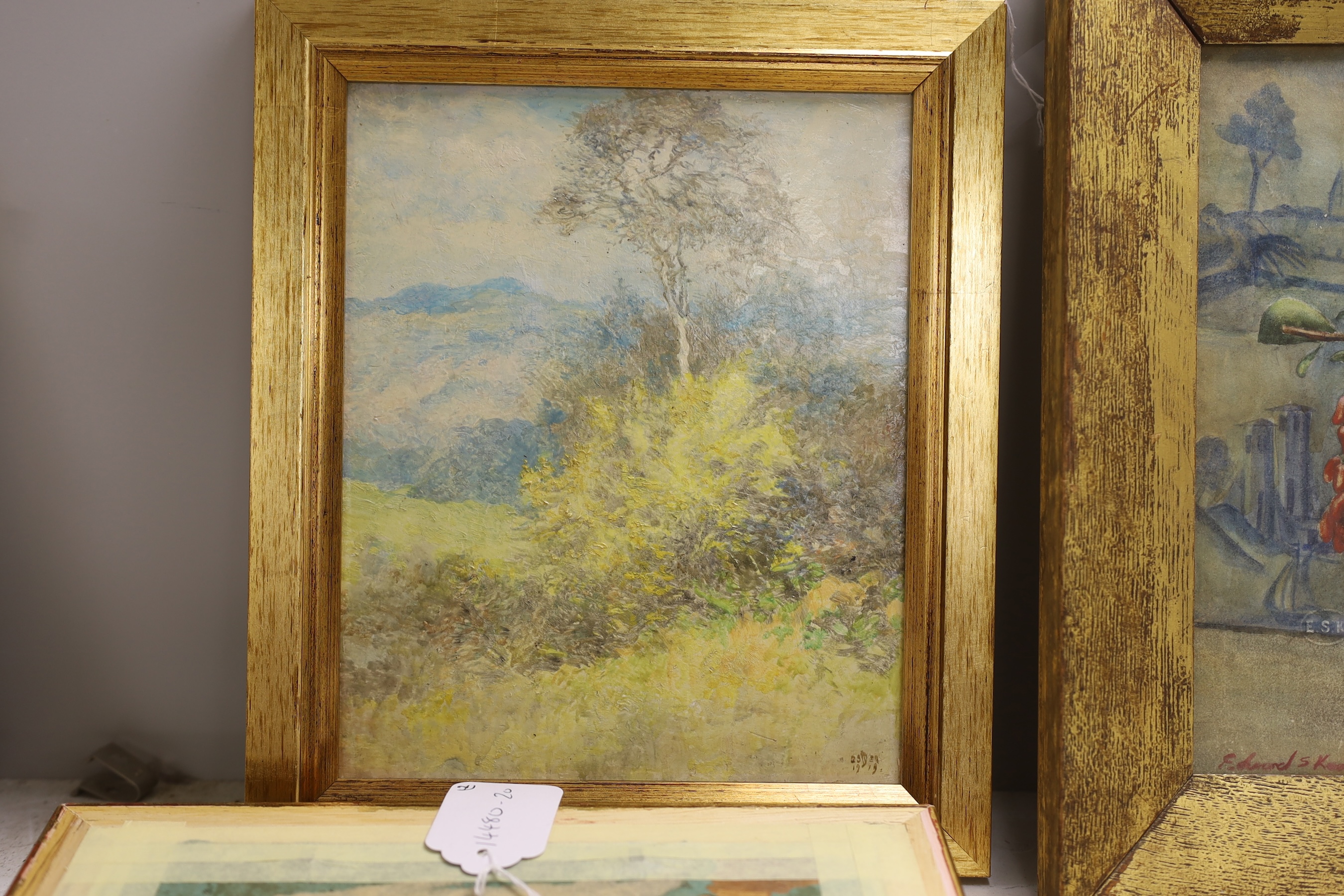 Edward Steel Harper (1878-1951), two oils on board, Landscapes including ‘A Winter Morning’, signed with monogram and dated 1919, one with ink inscription verso, 17 x 22cm and 24 x 19cm